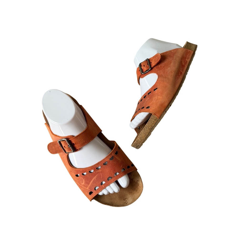 Haflinger Slide Sandals  Leather Womens Open ToeBuckle Orange Size 40